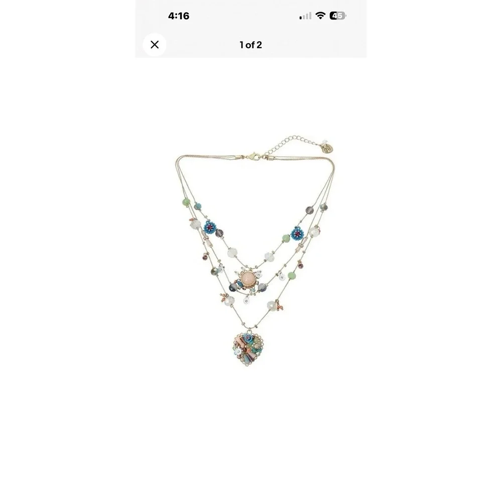 Betsey Johnson Layered Gold Charm Necklace Multi Strand Colorful Pendant EUC